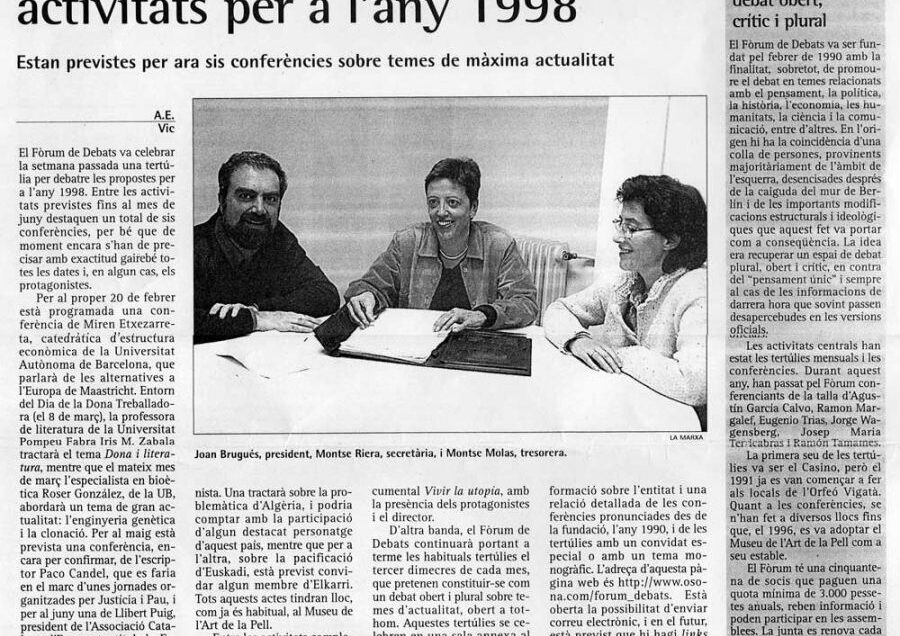 El Fòrum de Debats prepara les activitats per a l'any 1998